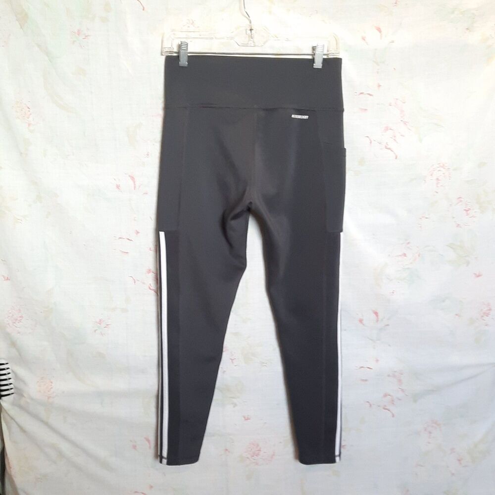 Adidas AEROREADY 7/8 Length Leggings  Gray White 3 Stripe Pocket Stretch M - Picture 6 of 9